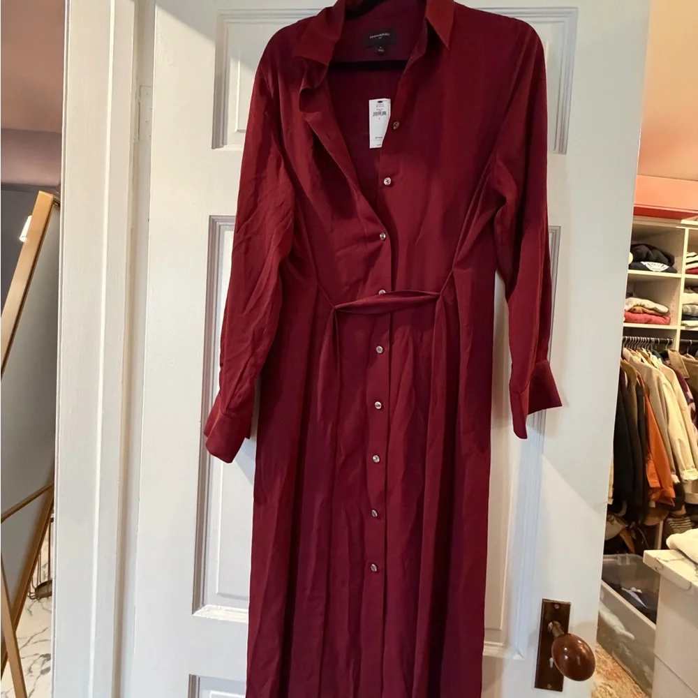 Banana Republic Burgundy Button-Front Maxi Shirt Dress - Picture 1 of 3